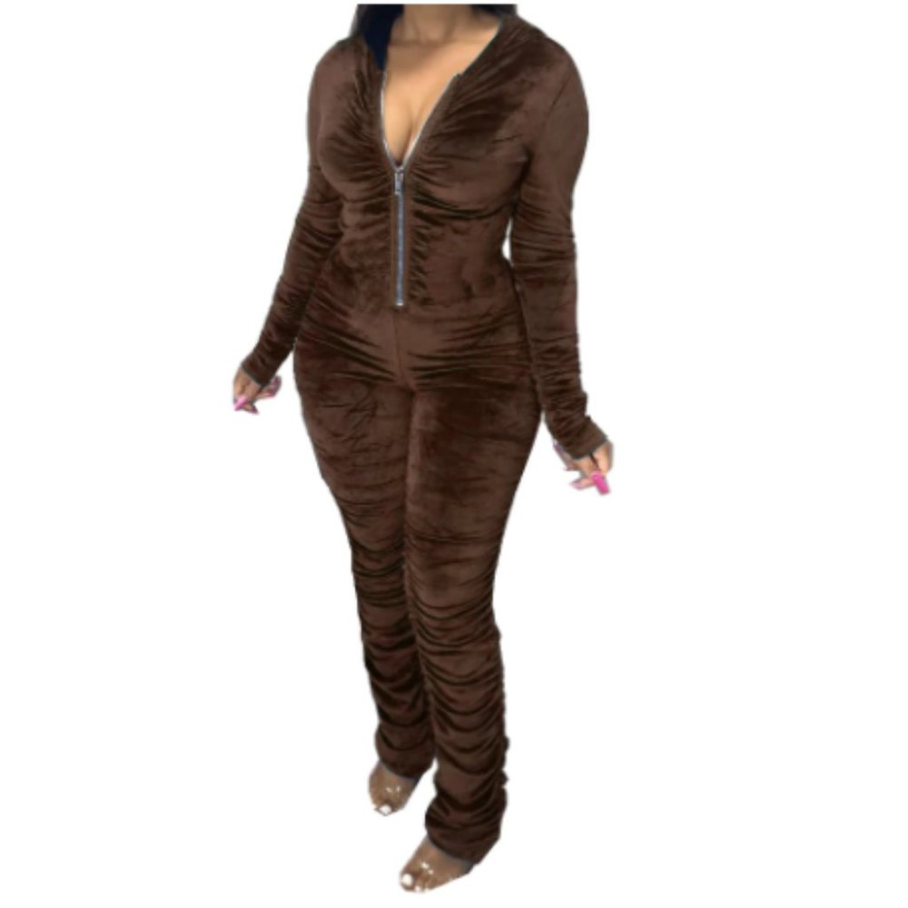 Chocolate Velour One Piece Stacked Jumpsuit 🎀 - Picture 1 of 2